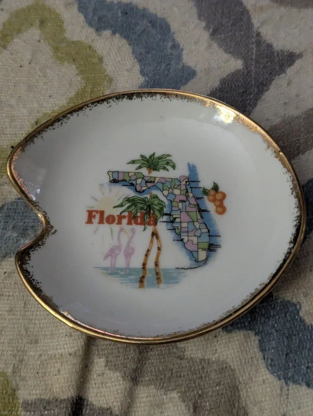 Vintage Florida Souvenir Trinket Dish or Ashtray with Gold Trim